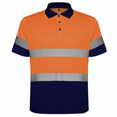 Polo de trabalho bicolor laranja e azul com bandas refletoras