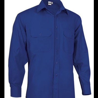 Camisa azul royal de manga comprida com bolsos e botões