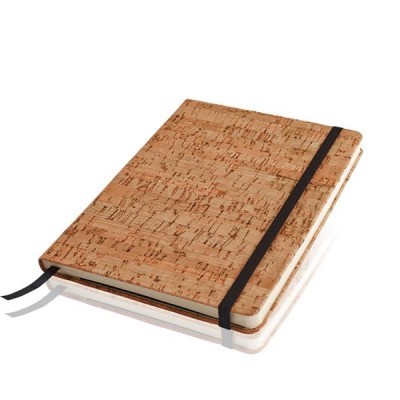 Caderno com capa em cortiça e fecho elástico preto