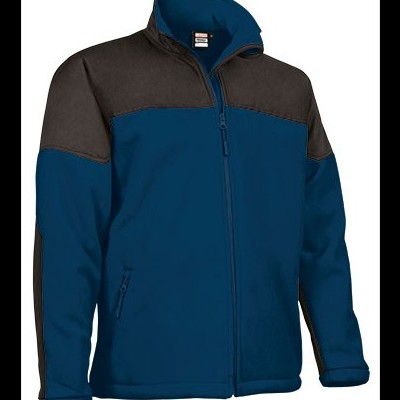 Casaco masculino azul com detalhes castanhos e zíper