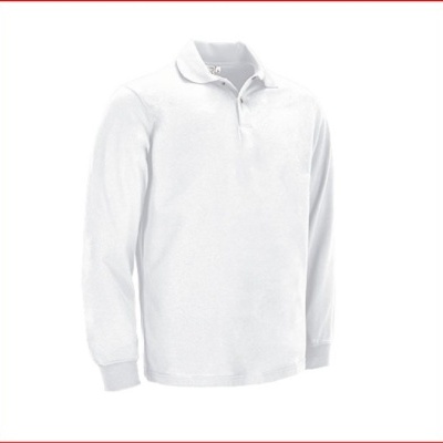 Camisola branca de manga comprida tipo polo com gola e punhos canelados