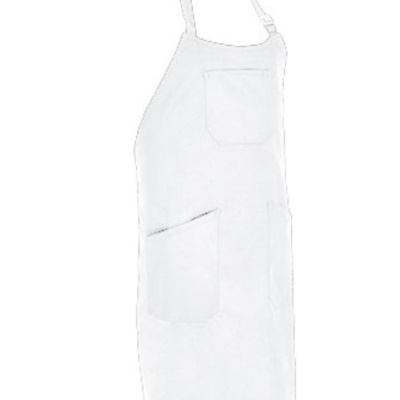 Avental branco com duas bolsas e alças para amarrar
