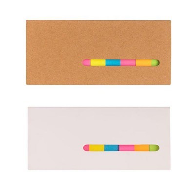 Dois blocos de notas retangulares, capa castanho claro e branca, com marcador colorido