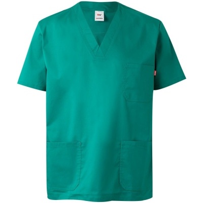 T-shirt médica verde com três bolsos e gola em V