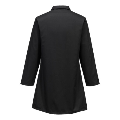 Casaco preto comprido com mangas compridas visto de trás