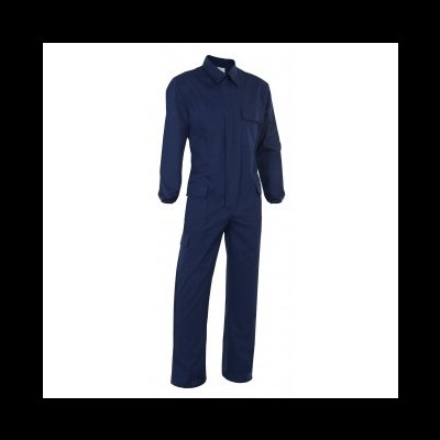 Macacão de trabalho azul escuro com bolsos frontais e colarinho