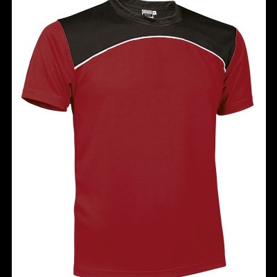 T-shirt desportiva vermelha com detalhe preto e risca branca