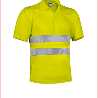Polo amarelo fluorescente com faixas refletoras cinza prateadas