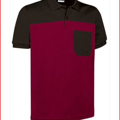 Polo masculino bicolor preto e bordô com bolso