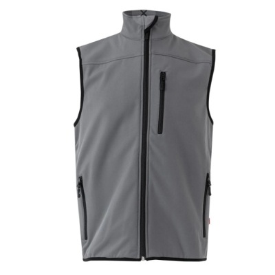 Colete cinzento com fechos pretos e três bolsos