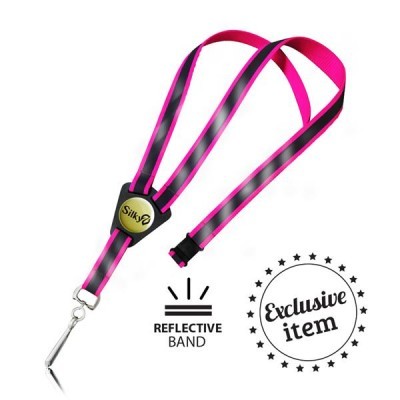 Fita reflectora rosa e preta com fecho e anel metálico