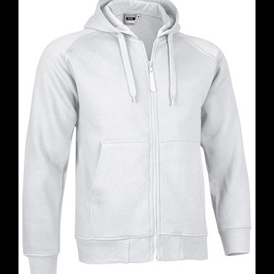 Casaco com capuz branco com fecho de correr e bolsos frontais