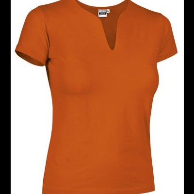 T-shirt feminina ferrugem com decote em V e manga curta