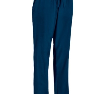 Calças azuis compridas com cintura elástica e cordão