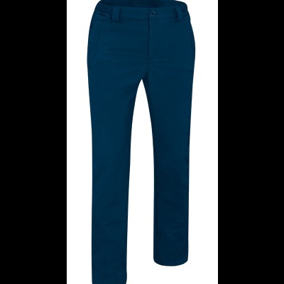 Calças compridas azuis escuras com cinto de passador e botão