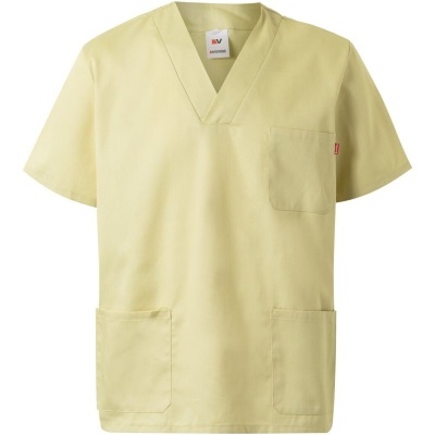 Camisola médica amarela clara com bolsos e decote em V