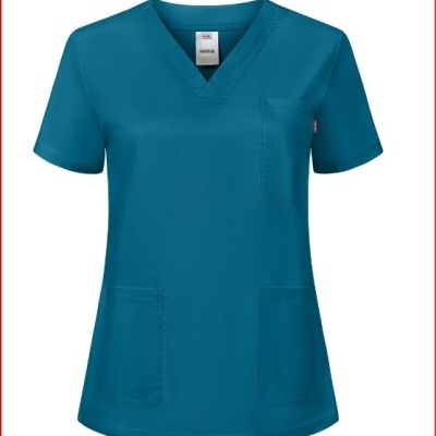 Camisola médica azul-turquesa com bolsos e decote em V