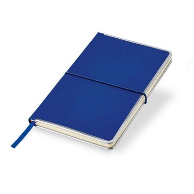 Caderno azul com elástico e fita separadora