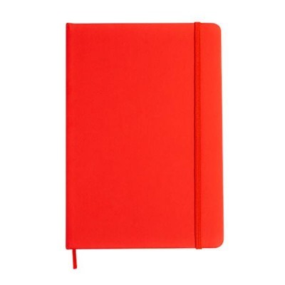 Caderno vermelho com fecho elástico e marcador