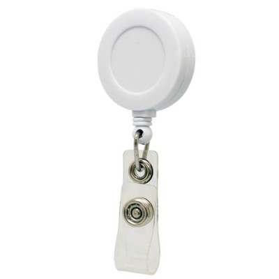 Porta-bilhete retrátil branco com clip e superfície redonda lisa