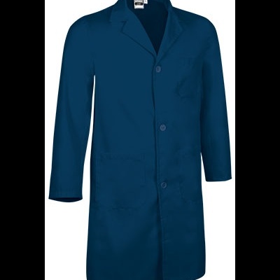 Casaco comprido azul escuro com bolsos e botões frontais