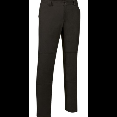 Calças pretas de tecido com cós elástico e botão frontal