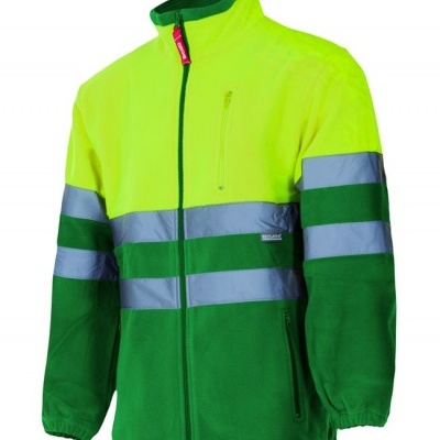 Casaco de alta visibilidade amarelo fluorescente e verde com faixas refletoras cinzas