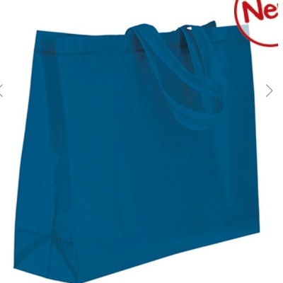 Saco azul de tecido com alças e selo 'Ne'