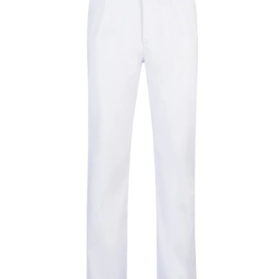 Calças brancas com detalhe X preto na cintura