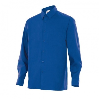 Camisa azul royal de mangas compridas com bolso e botões