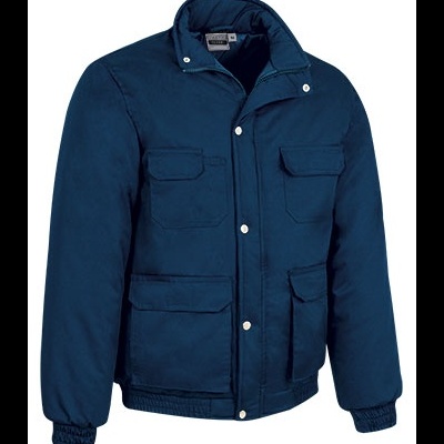 Casaco azul escuro com bolsos e fecho frontal