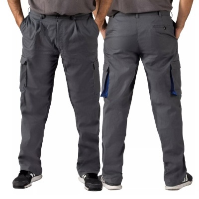 Calças de trabalho cinzentas com bolsos laterais