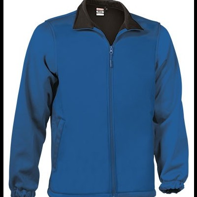 Camisola azul com gola preta e fecho frontal