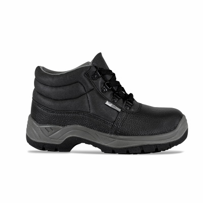 Bota de segurança preta com sola cinza e preta