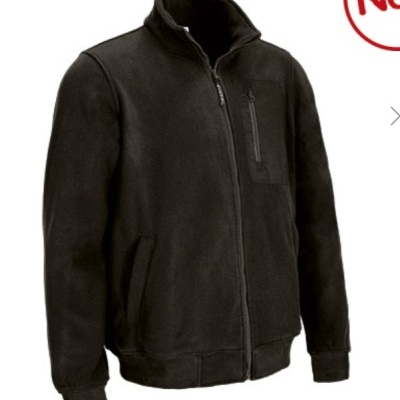 Casaco preto de pelo polar com fecho e bolsos