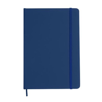 Caderno azul escuro com elástico e marcador