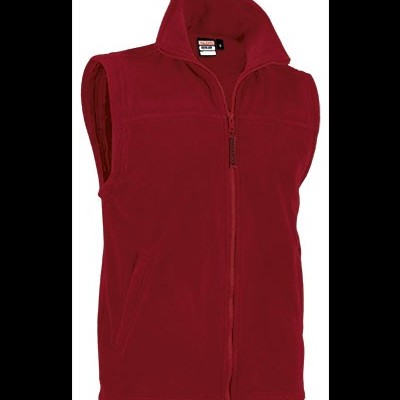 Colete vermelho de tecido fleece com fecho e bolso