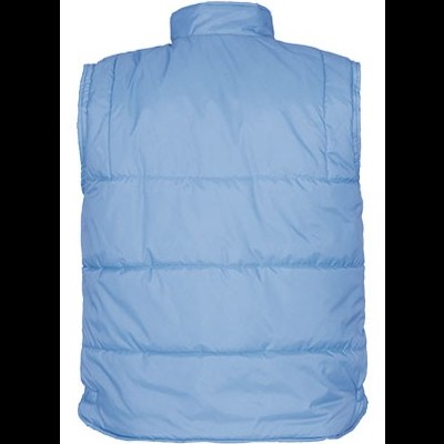 Colete acolchoado azul claro sem mangas e gola alta