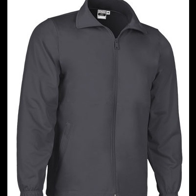 Casaco cinza escuro com fecho zipper e gola simples