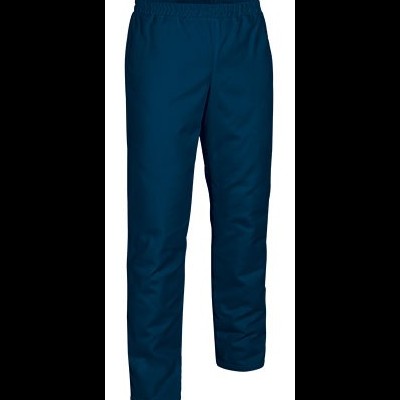 Calças compridas azuis escuras com cós elástico em fundo branco