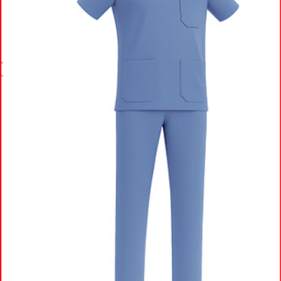 Roupa profissional azul claro com t-shirt de manga curta e calças compridas