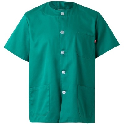 Camisola profissional verde de manga curta com botões e bolsos