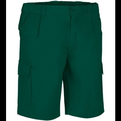 Calções verdes escuros com bolsos tipo cargo e cós com botão