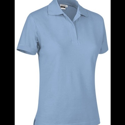 Polo azul claro para senhora com gola e botões