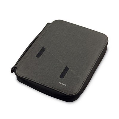 Estojo cinzento com zíper e alça lateral