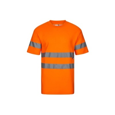 Camiseta laranja fluorescente com faixas refletoras cinzentas