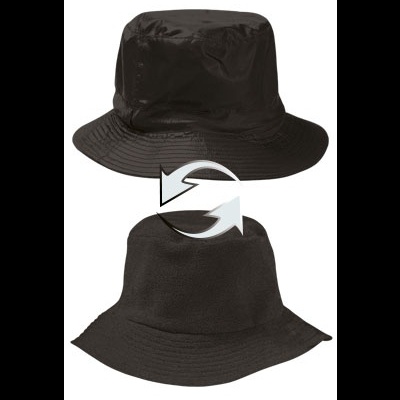 Chapéu balde reversível preto de duas texturas em fundo branco