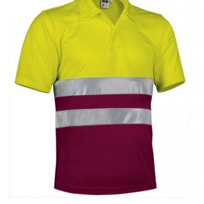 Polo de trabalho amarela e bordô com faixa refletora