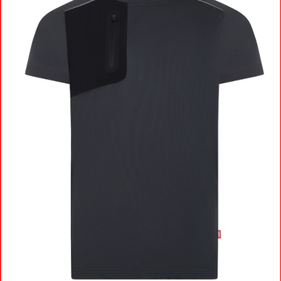 T-shirt cinzenta escura com bolso no ombro