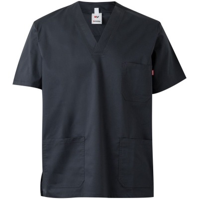 T-shirt médica preta com gola em V e bolsos